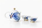 Blue and White Gilt Carp Porcelain Gongfu Tea Pot with Gold Detail, 230ml