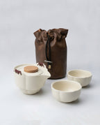 Cream Blossom Ceramic Quick-Brew Travel Set with a Synthetic Leather Pouch