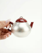 Silver-Clad Lacquered Set -  120 ml Red Xindan Teapot and 4 cups, 35 ml