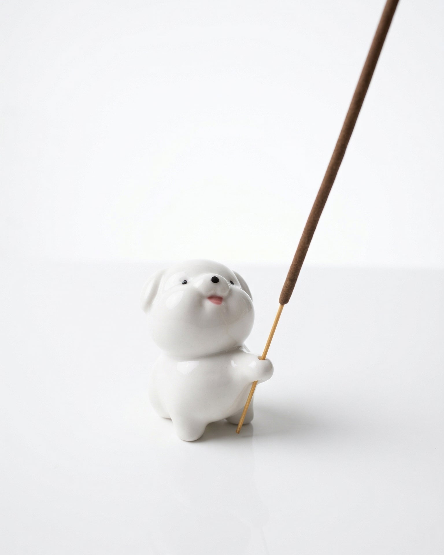 Ceramic White Puppy Incense Holder