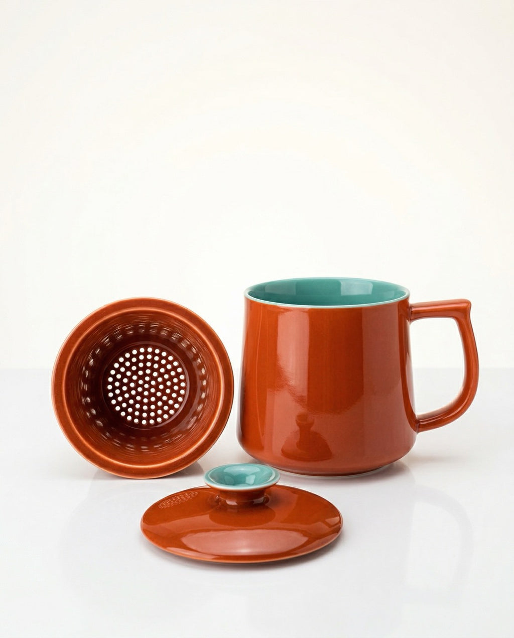 Japanese Style Ceramic Tea Mug with Infuser & Lid – Burnt Orange 300 ml