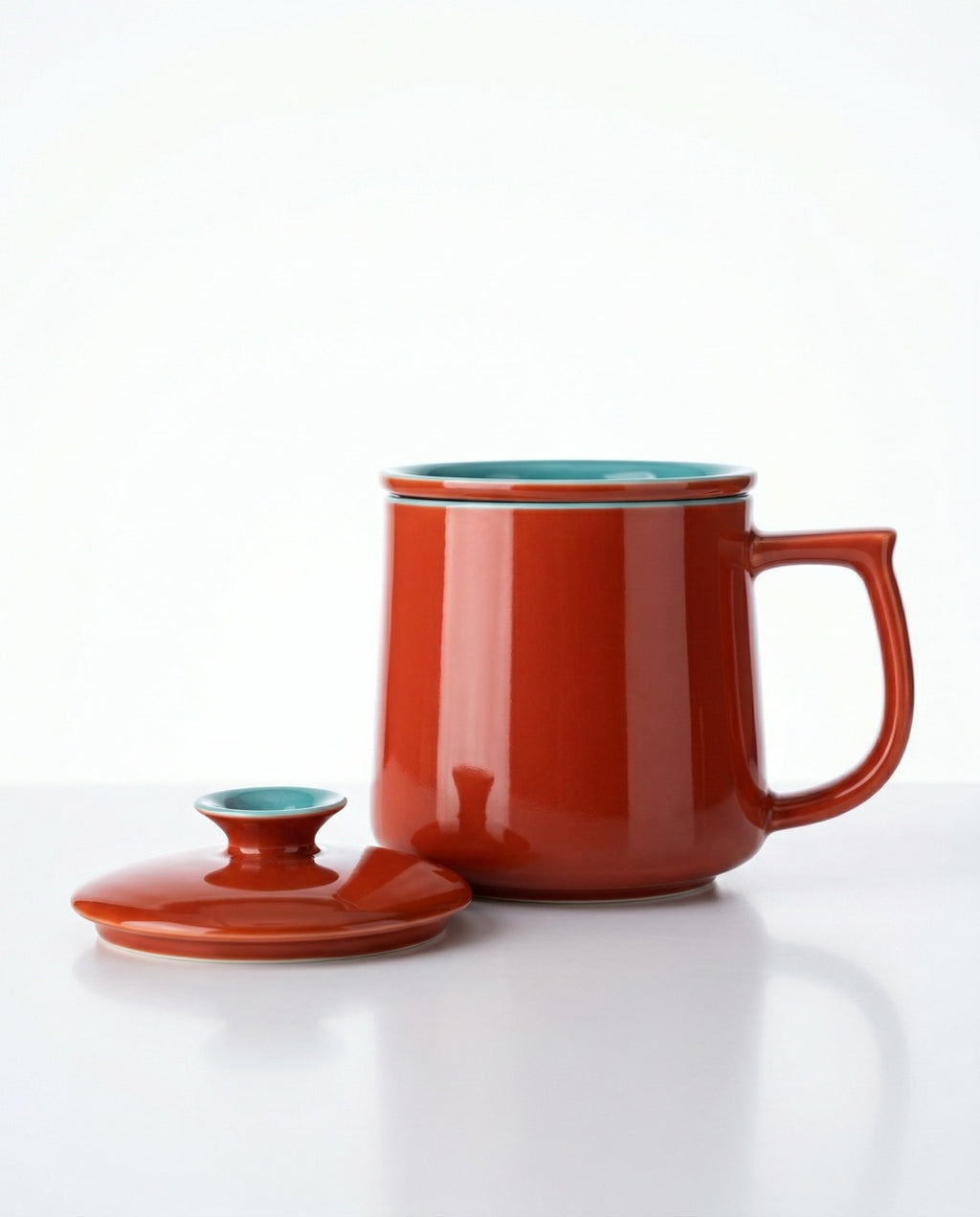Japanese Style Ceramic Tea Mug with Infuser & Lid – Burnt Orange 300 ml