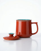 Japanese Style Ceramic Tea Mug with Infuser & Lid – Burnt Orange 300 ml