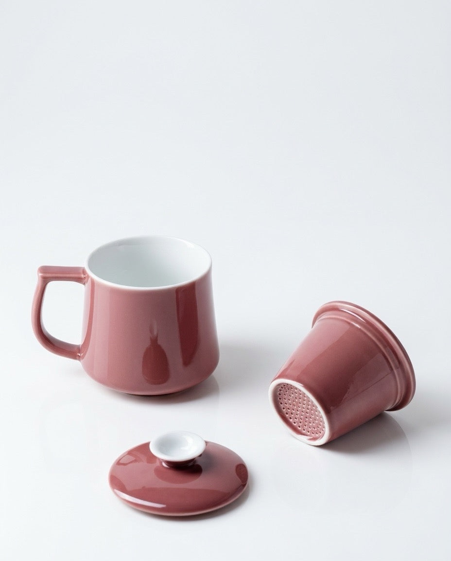 Japanese Style Ceramic Tea Mug with Infuser & Lid – Dusty Rose 300 ml