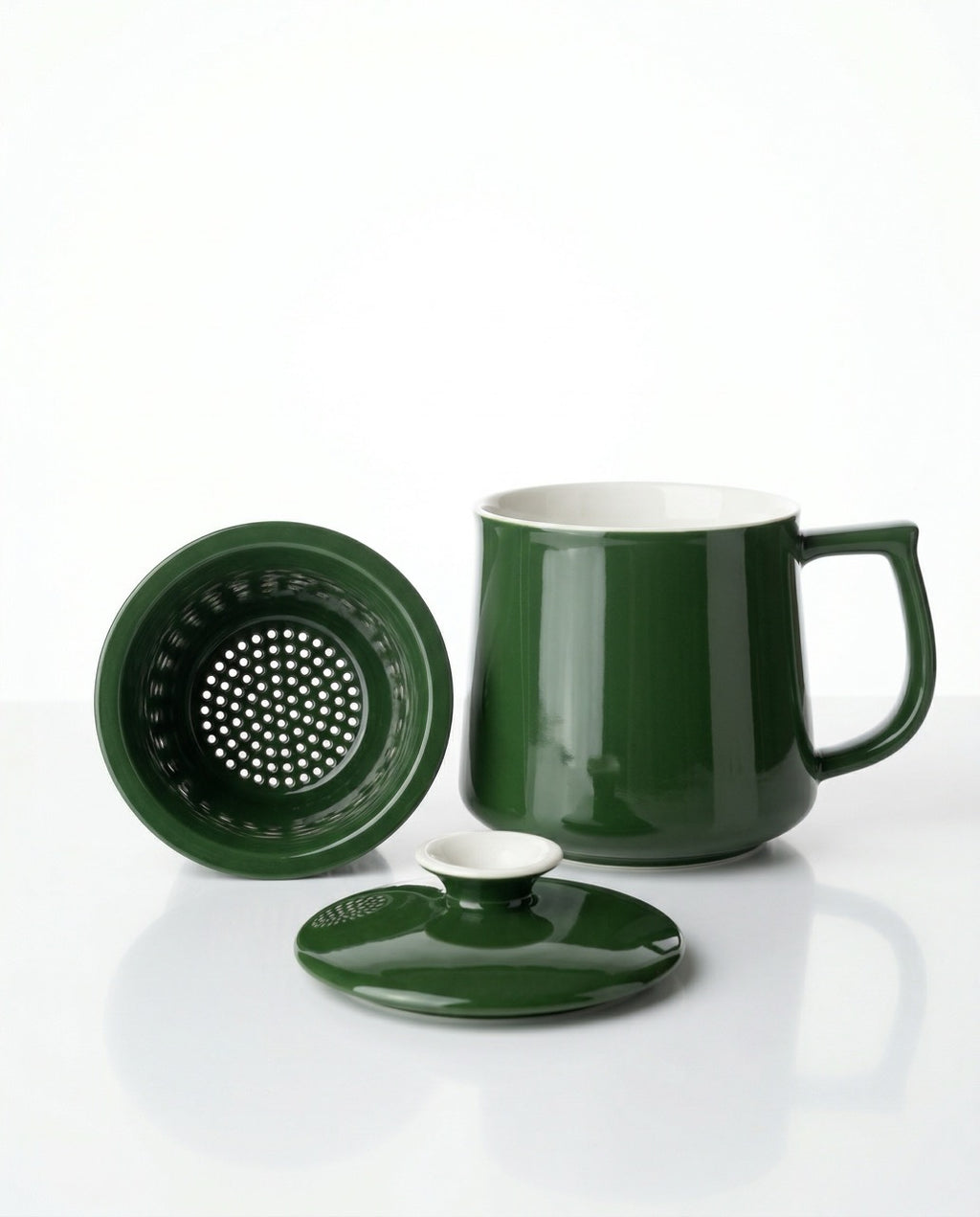 Japanese Style Ceramic Tea Mug with Infuser & Lid – Emerald Green 300 ml