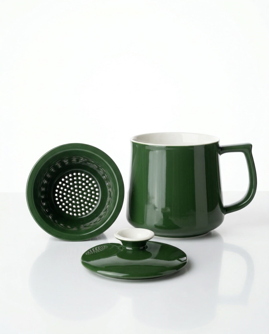 Japanese Style Ceramic Tea Mug with Infuser & Lid – Emerald Green 300 ml