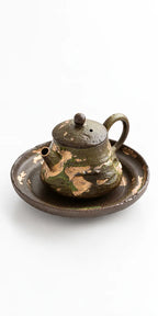 Qingwu Gilded Ceramic Gong Fu Teapot with Plate, 120 ml
