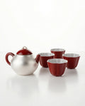Silver-Clad Lacquered Set -  120 ml Red Xindan Teapot and 4 cups, 35 ml