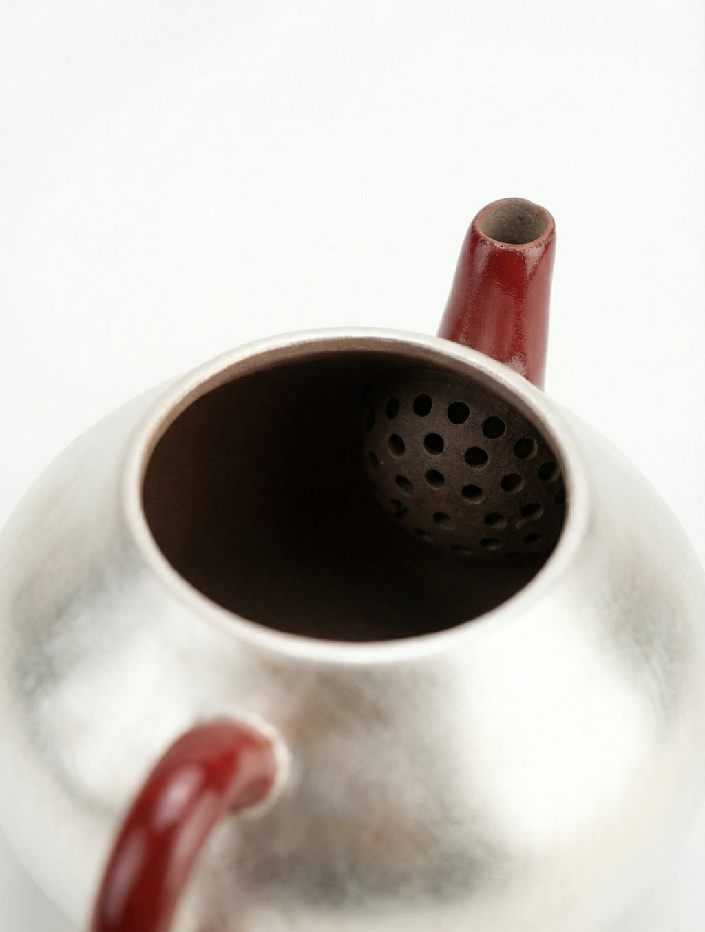 Silver-Clad Lacquered Set -  120 ml Red Xindan Teapot and 4 cups, 35 ml