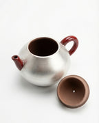 Silver-Clad Lacquered Set -  120 ml Red Xindan Teapot and 4 cups, 35 ml