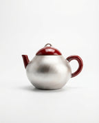 Silver-Clad Lacquered Set -  120 ml Red Xindan Teapot and 4 cups, 35 ml