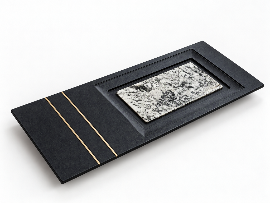 Stone Gong Fu Tea Tray with Brass Inlay