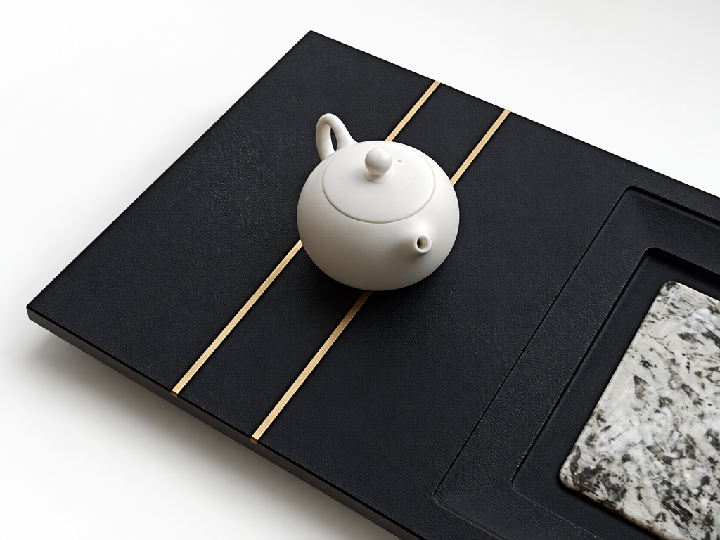 Stone Gong Fu Tea Tray with Brass Inlay