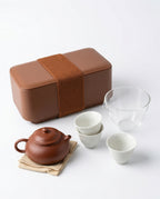 Travel Tea Set: 135ml Yixing Pot, 3 Tasting Cups, and Glass Fairness Cup with Travel Case