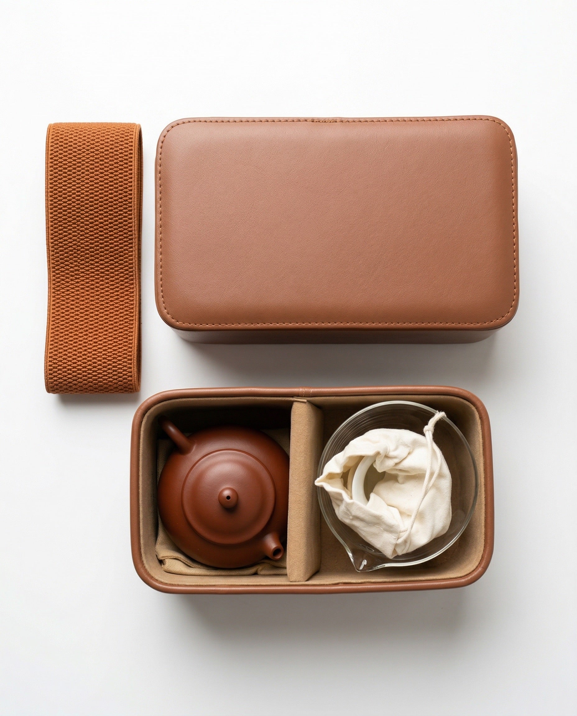 Travel Tea Set: 135ml Yixing Pot, 3 Tasting Cups, and Glass Fairness Cup with Travel Case