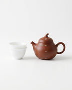 Yixing Clay Gongfu Tea Set (130 ml Pear Shared Teapot with Silver Inlay + Two 35 ml Cups)