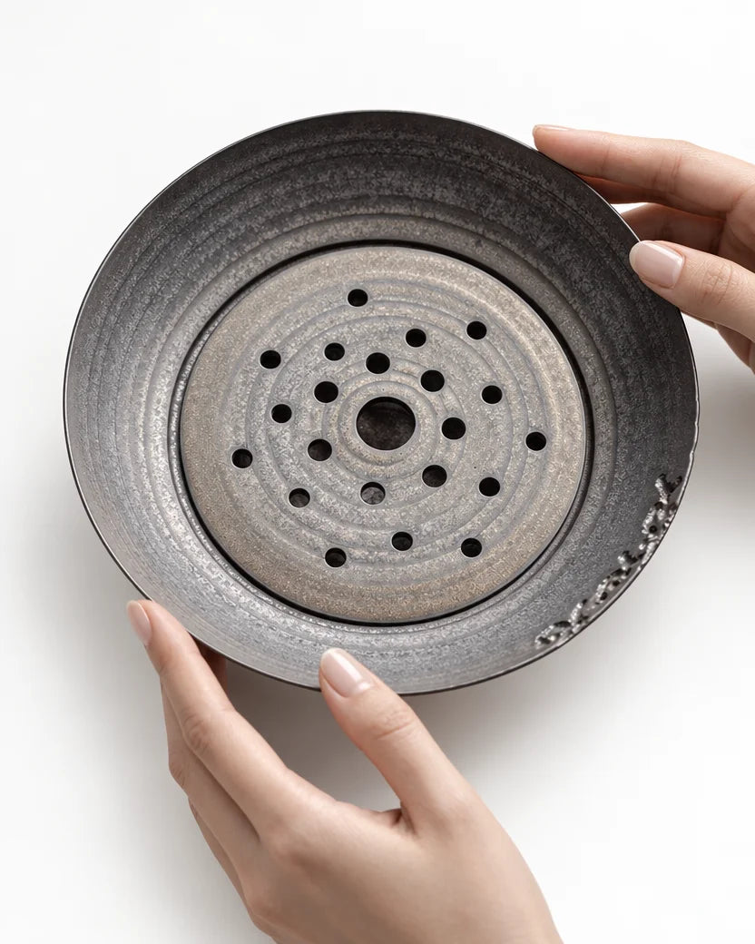 Coarse Stoneware Ceramic Tea Tray with Water Reservoir