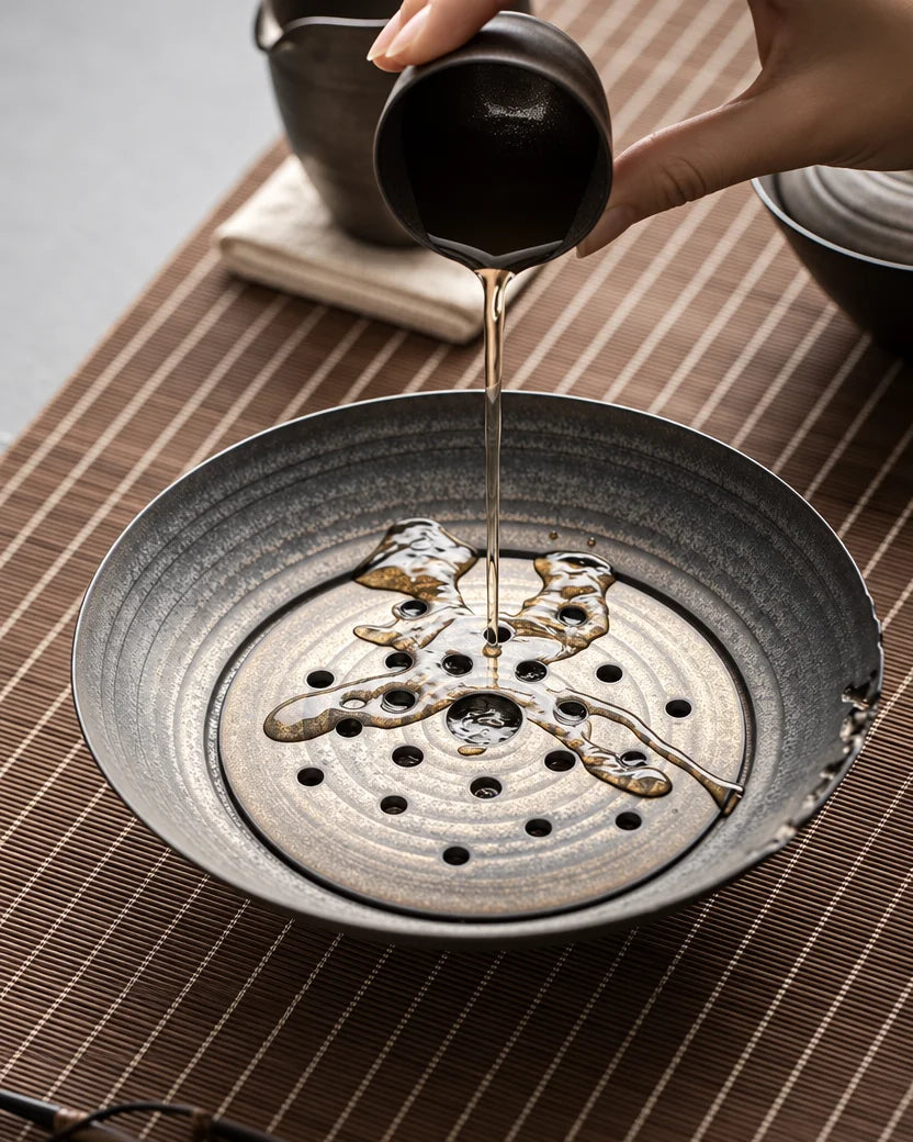 Coarse Stoneware Ceramic Tea Tray with Water Reservoir